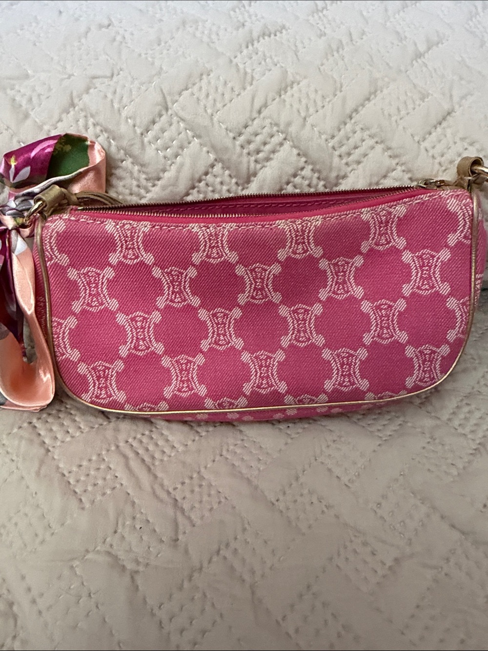 CELINE Pink Paris Macadam Canvas Shoulder Pochette